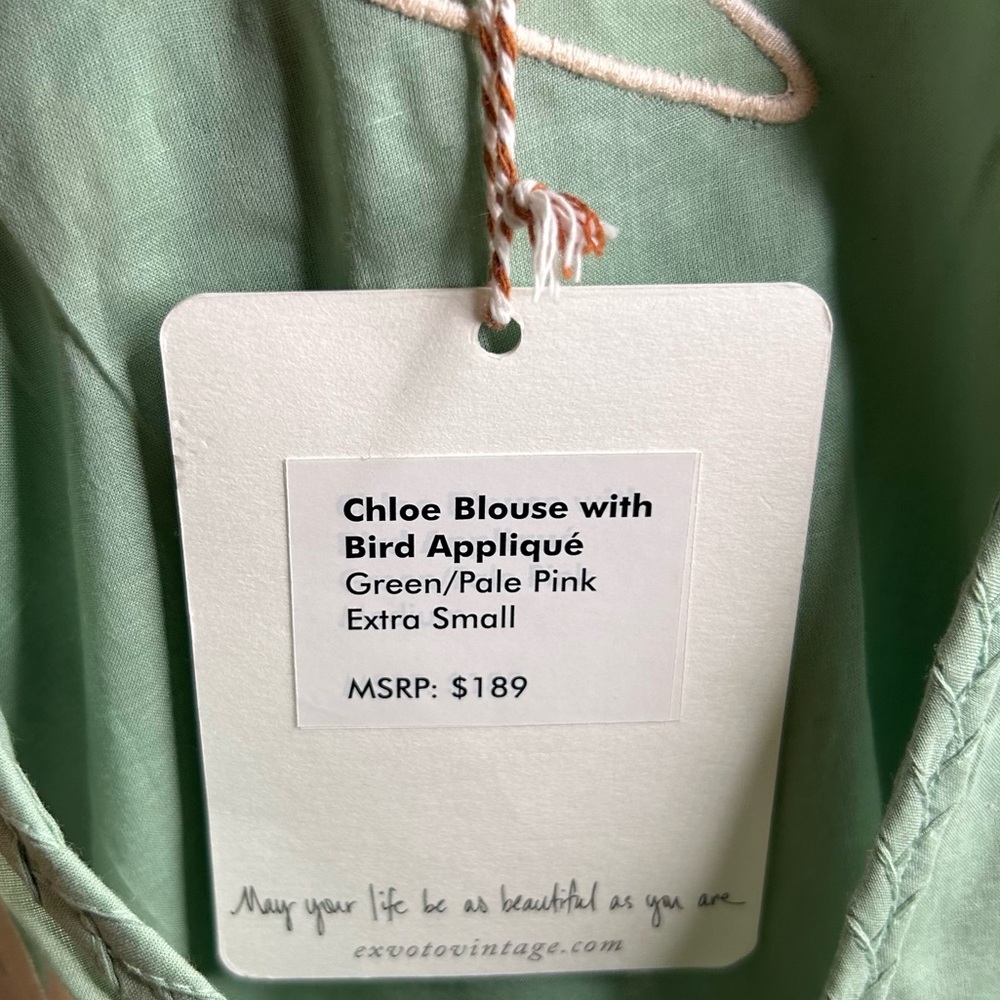 NWT Ex Voto 100% Cotton Chloe Short Sleeve Blouse in Green - Picture 15 of 16